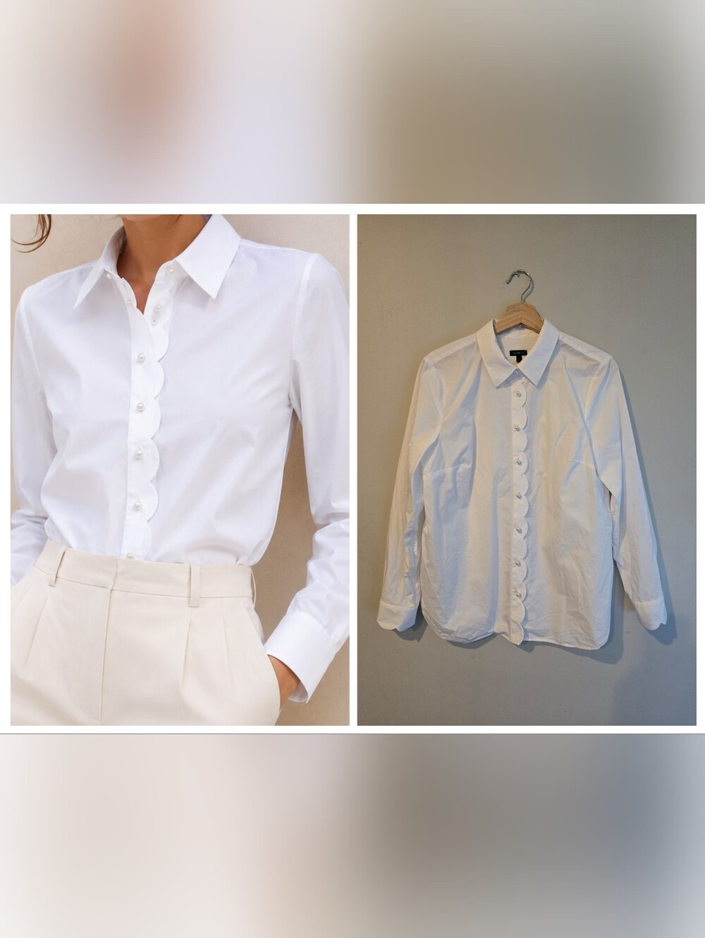 100% Cotton Pearl Button Scalloped Placket Blouse Cottagecore Prep Talbots Top